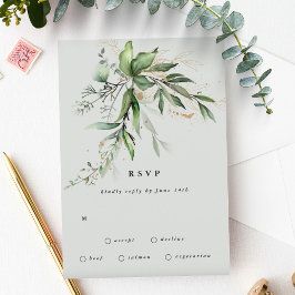 Gold Eucalyptus Wreatgreen Zee Wide Wedding RSVP Kaartje