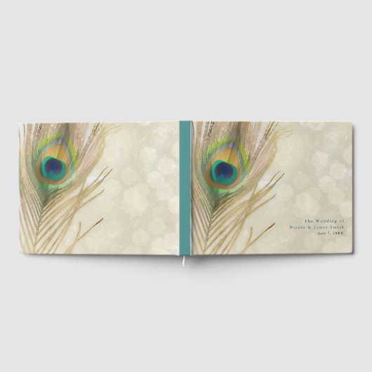 Gold Exotic Peacock Feather Elegant Wedding Gastenboek (Volledig)
