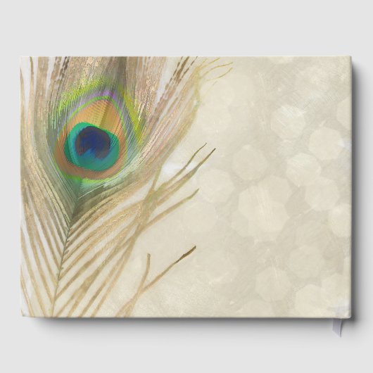 Gold Exotic Peacock Feather Elegant Wedding Gastenboek (Achterkant)