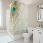 Gold Exotic Peacock Feather Glam Elegant Chic Douchegordijn (In situ)