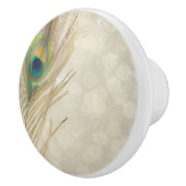 Gold Exotic Peacock Feather Glam Elegant Chic Keramische Knop (Rechts)