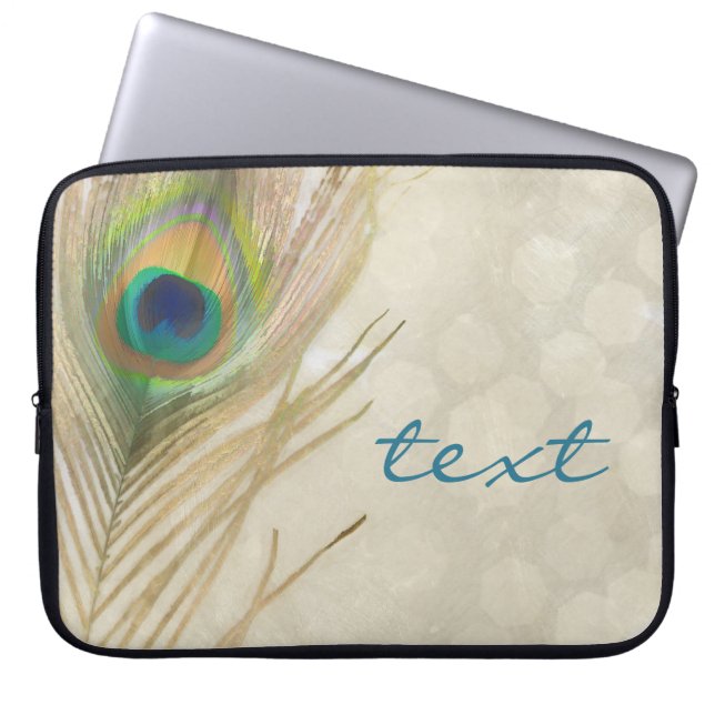 Gold Exotic Peacock Feather Glam Elegant Chic Laptop Sleeve (Voorkant)