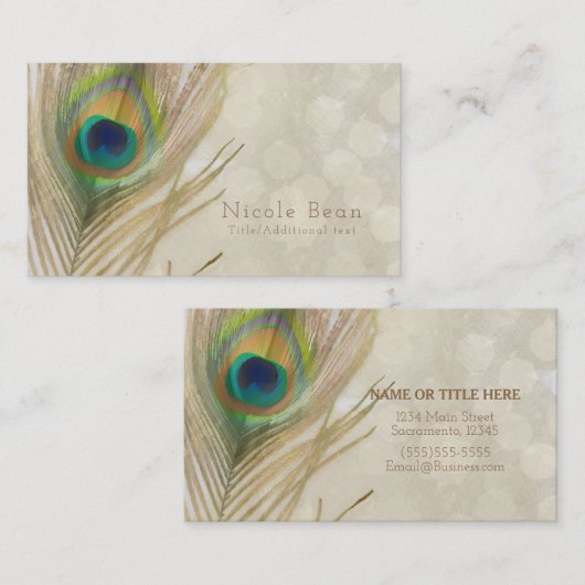 Gold Exotic Peacock Feather Glam Elegant Chic Visitekaartje (Voorkant / Achterkant)