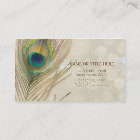 Gold Exotic Peacock Feather Glam Elegant Chic Visitekaartje (Achterkant)