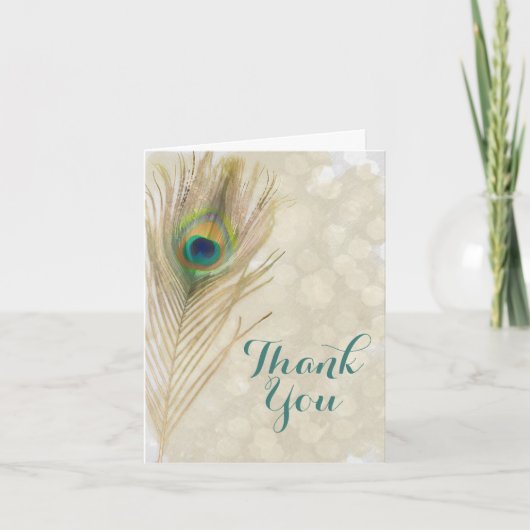 Gold Exotic Peacock Feather Glam Elegant Dank u Bedankkaart (Voorkant)