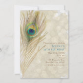Gold Exotic Peacock Feather Glam Party-uitnodiging Kaart (Voorkant)