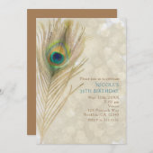Gold Exotic Peacock Feather Glam Party-uitnodiging Kaart (Voorkant / Achterkant)