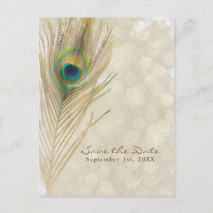 Gold Exotic Peacock Feather Glam Save the Date Aankondigingskaart