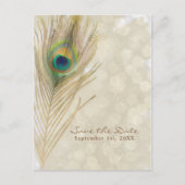 Gold Exotic Peacock Feather Glam Save the Date Aankondigingskaart (Voorkant)
