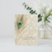Gold Exotic Peacock Feather Glam Save the Date Aankondigingskaart (Staand voorkant)