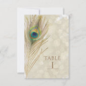 Gold Exotic Peacock Feather Glam Table Number Kaar Kaart (Voorkant)