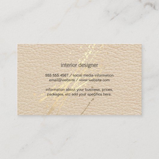 Gold Expressive Splatter | lederen textuur Visitekaartje (Achterkant)