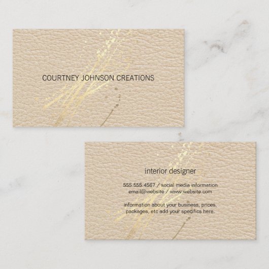 Gold Expressive Splatter | lederen textuur Visitekaartje (Voorkant / Achterkant)