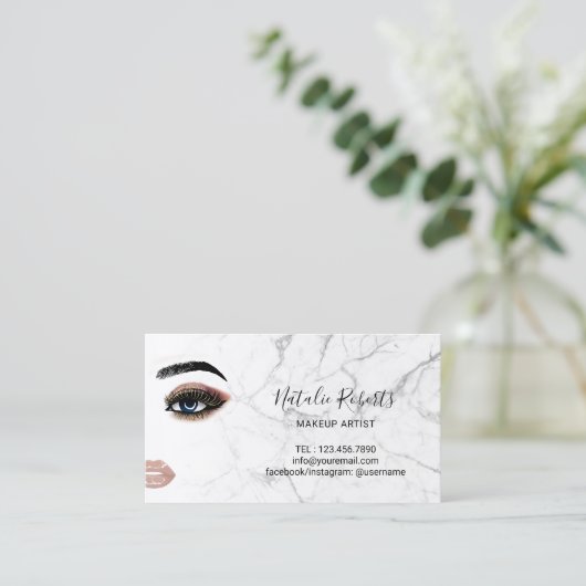 Gold Eyelash Makeup Artist Marble Beauty Salon Visitekaartje (Staand voorkant)