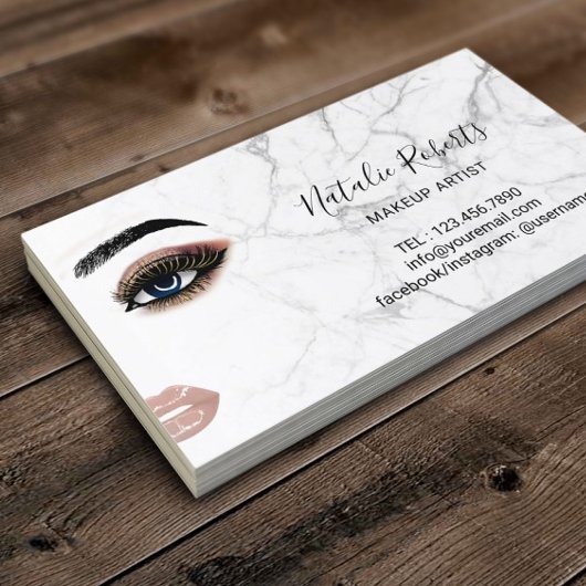 Gold Eyelash Makeup Artist Marble Beauty Salon Visitekaartje