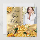 Gold Fabulous 50 Foto Yellow Rose Birthday 3 Kaart (Voorkant)