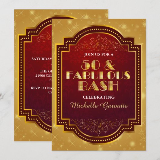 Gold Fabulous 50th Birthday Party-uitnodigingen Kaart (Voorkant / Achterkant)