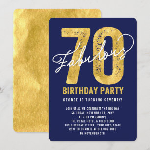 Gold Fabulous 70th Birthday Party Invite Kaart