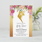 Gold Fairy Baby shower Pink Floral Kaart (Staand voorkant)