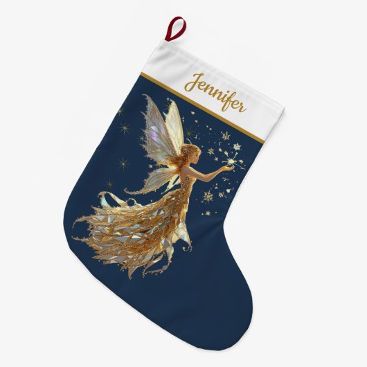 Gold Fairy Christmas Stocking – Sparkling Magic Grote Kerstsok (Voorkant (Hangend))