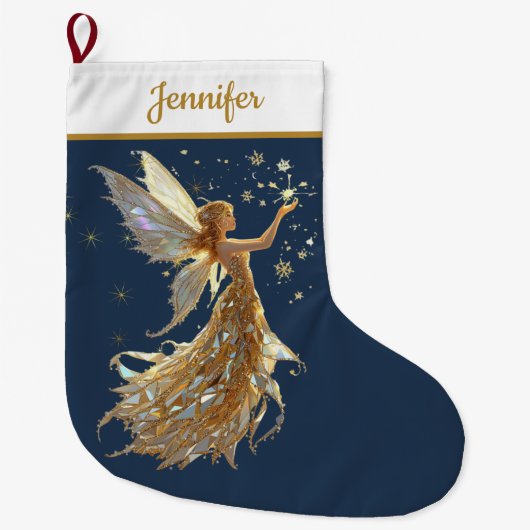 Gold Fairy Christmas Stocking – Sparkling Magic Grote Kerstsok (Voorkant)