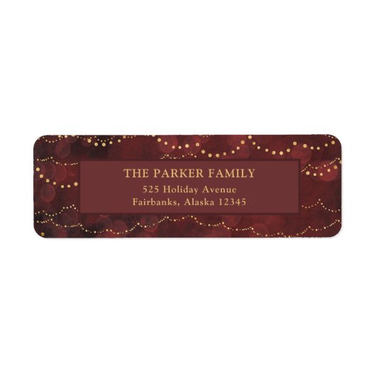 Gold Fairy Lights | Elegant Crimson Red Kerstmis Etiket (Voorkant)