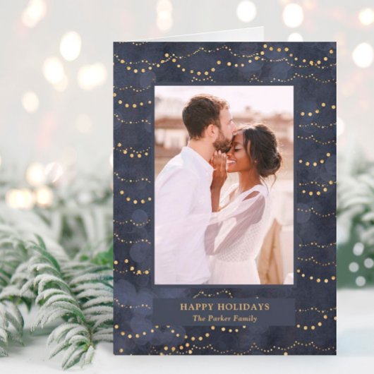 Gold Fairy Lights | Elegant One-foto Feestdagen Kaart