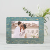 Gold Fairy Lights | Elegant One-fotokerstfeest Feestdagenkaart (Staand voorkant)