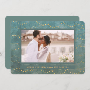 Gold Fairy Lights   Elegant One-fotokerstfeest Feestdagenkaart