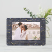 Gold Fairy Lights | Elegant One-fotokerstfeest Feestdagenkaart (Staand voorkant)