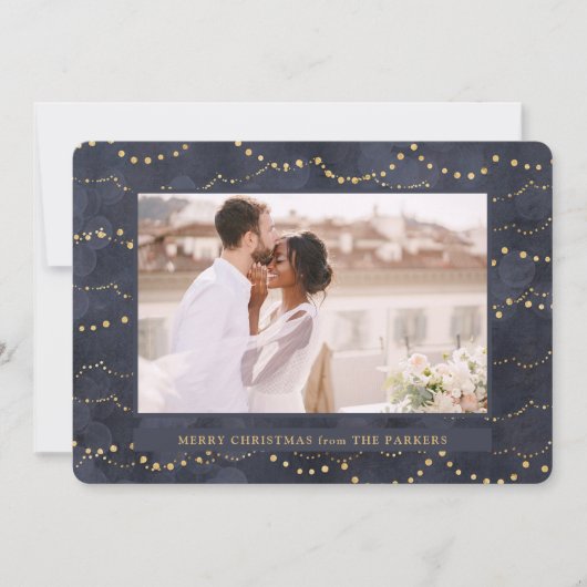 Gold Fairy Lights | Elegant One-fotokerstfeest Feestdagenkaart (Voorkant)
