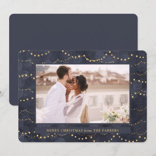 Gold Fairy Lights   Elegant One-fotokerstfeest Feestdagenkaart