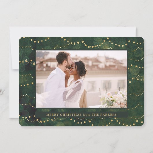 Gold Fairy Lights | Elegant One-fotokerstfeest Feestdagenkaart (Voorkant)