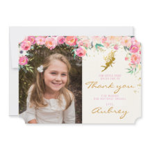 Gold Fairy Pink Floral Hartelijk dank