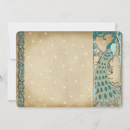 Gold Fairy Tale Peacock Weddenschap Kaart (Achterkant)