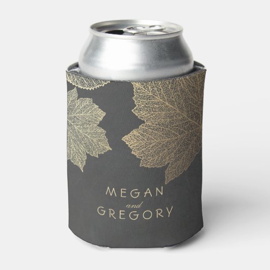 Gold Fall Leaves Chalkboard Rustic Wedding Blikjeskoeler (Blikje Voorkant)