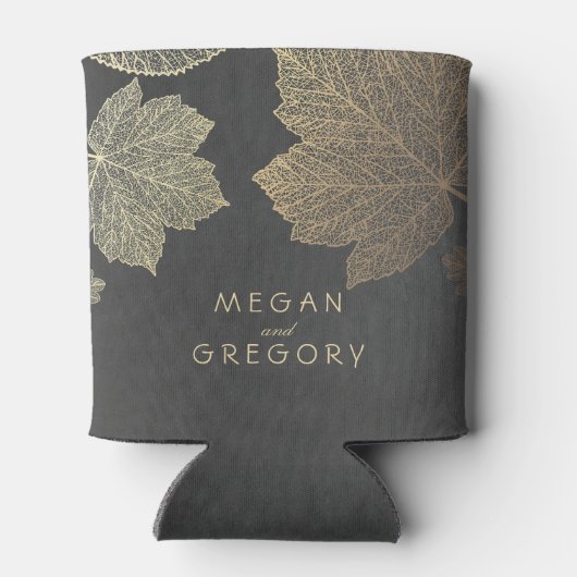 Gold Fall Leaves Chalkboard Rustic Wedding Blikjeskoeler (Achterkant)