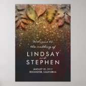 Gold Fall Leaves Glitter Weddenschap Welkomstteken Poster (Voorkant)