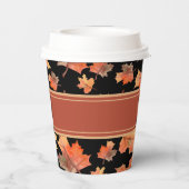 Gold Fall Leaves & Terracotta Stripe Custom Zwart Papieren Bekers (Achterkant)