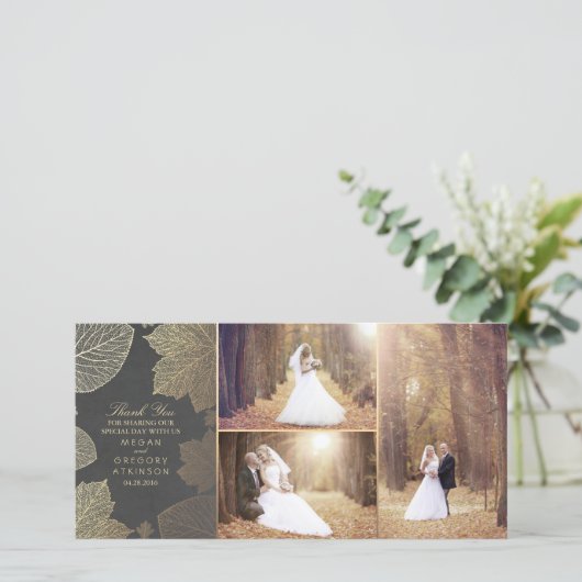 Gold Fall Leaves Wedding Foto Bedankt (Staand voorkant)