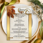 Gold Fall Leaves Wedding Menu Kaart