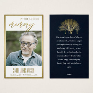 GOLD FALL TREE SYMPATHY MEMORIAL PHOTO PRAYD CARD VISITEKAARTJE