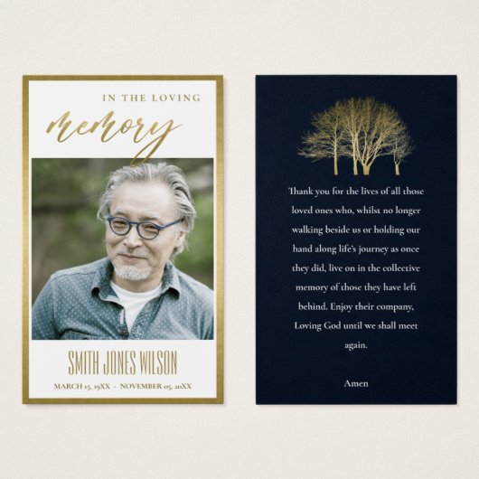 GOLD FALL TREE SYMPATHY MEMORIAL PHOTO PRAYD CARD VISITEKAARTJE (Voorkant /achterkant)