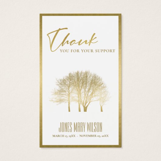 GOLD FALL TREE SYMPATHY MEMORIAL THANK YOU CARD VISITEKAARTJE (Voorkant)