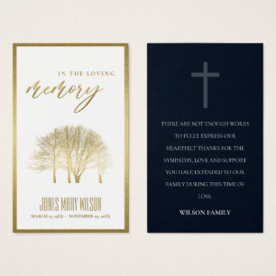 GOLD FALL TREE SYMPATHY MEMORIAL THANK YOU CARD VISITEKAARTJE