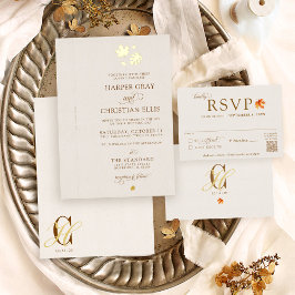 Gold Fall verlaat elegante herfst DIY Ribbon bruil Folie Uitnodiging