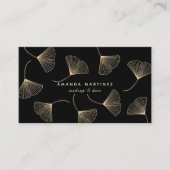 Gold Falling Ginkgo Leaves Black Loyalty Kaart Visitekaartje (Voorkant)