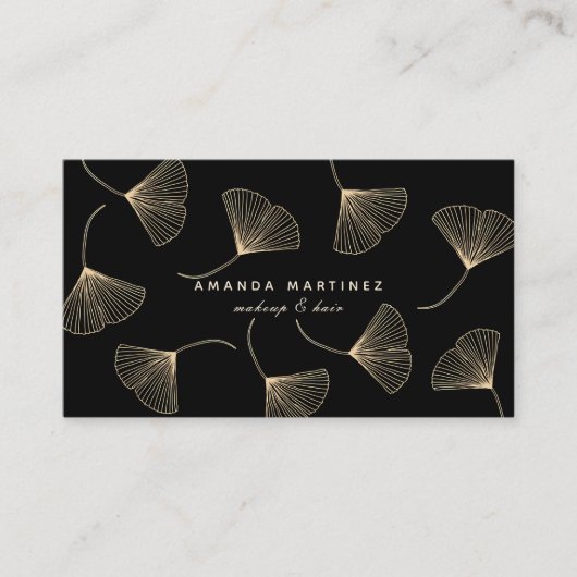 Gold Falling Ginkgo Leaves Black Loyalty Kaart Visitekaartje (Voorkant)
