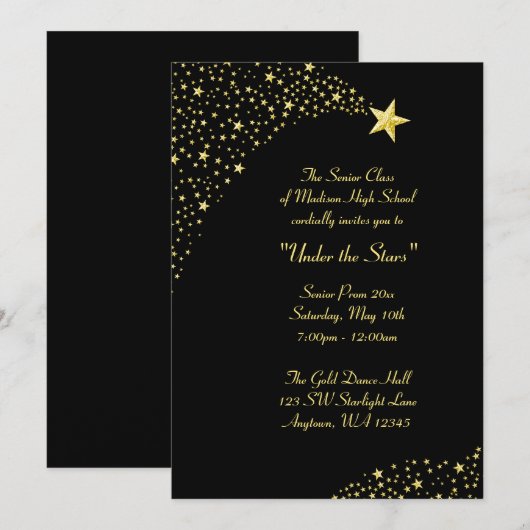 Gold Falling Stars Prom Formele uitnodigingen (Voorkant / Achterkant)
