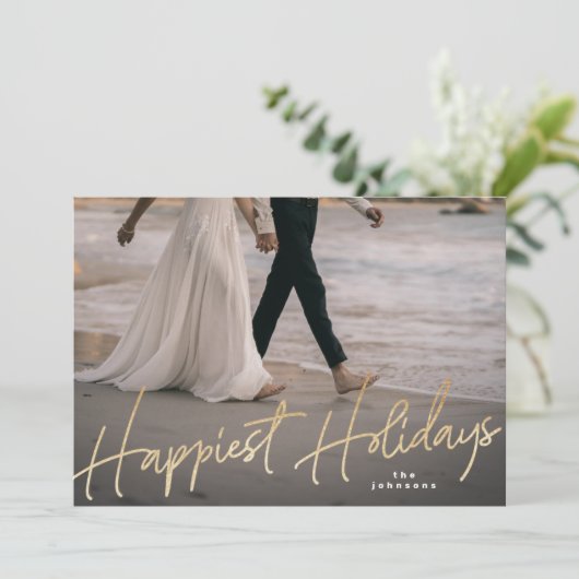 Gold Family Holiday - Kerstfeest Happy Holiday Fot Feestdagenkaart (Staand voorkant)